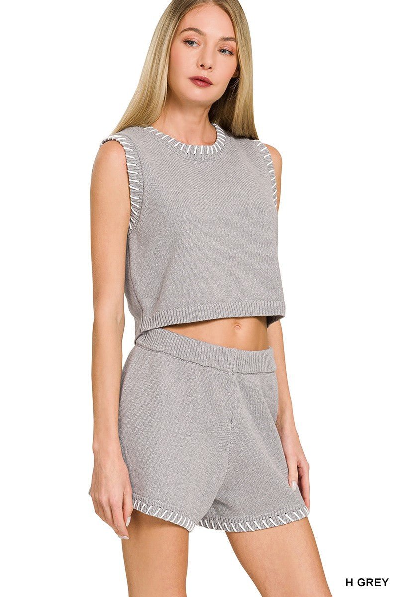 Zenana Stitch Detailed Cropped Sweater Vest - Che Cose Belle