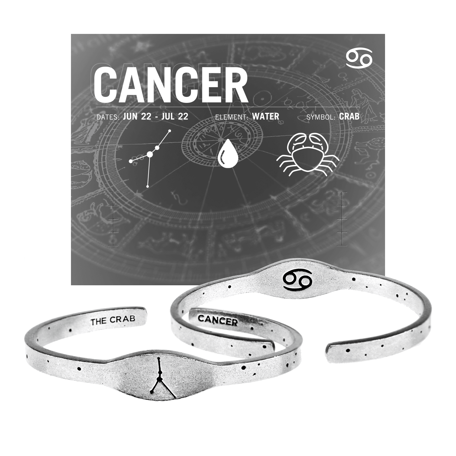 Zodiac Cuff Bracelet - Cancer - Che Cose Belle